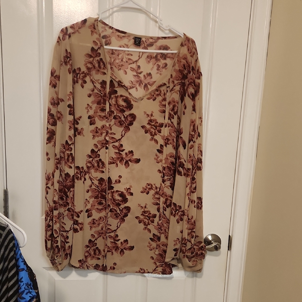 SHEIN Floral Blouse in Beige and Burgundy
